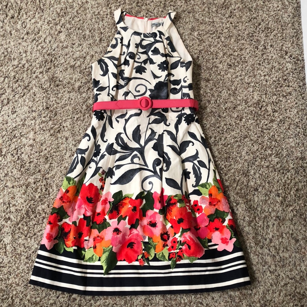 Eliza J Floral Belted Pocket Dress